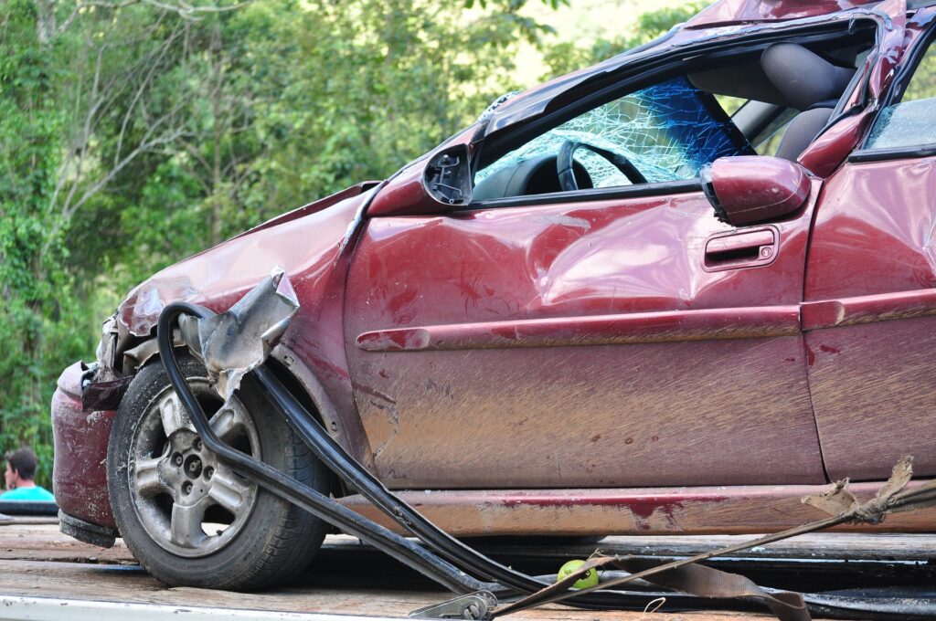 Crashed car remains